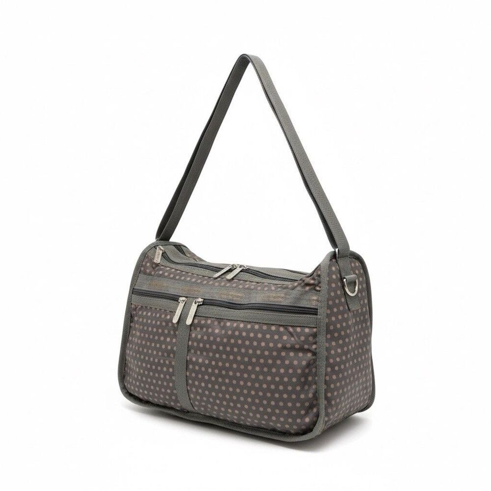 LeSportSac Polka Dot Print Crossbody Shoulder Bag Expandable Gray Pink Organizer